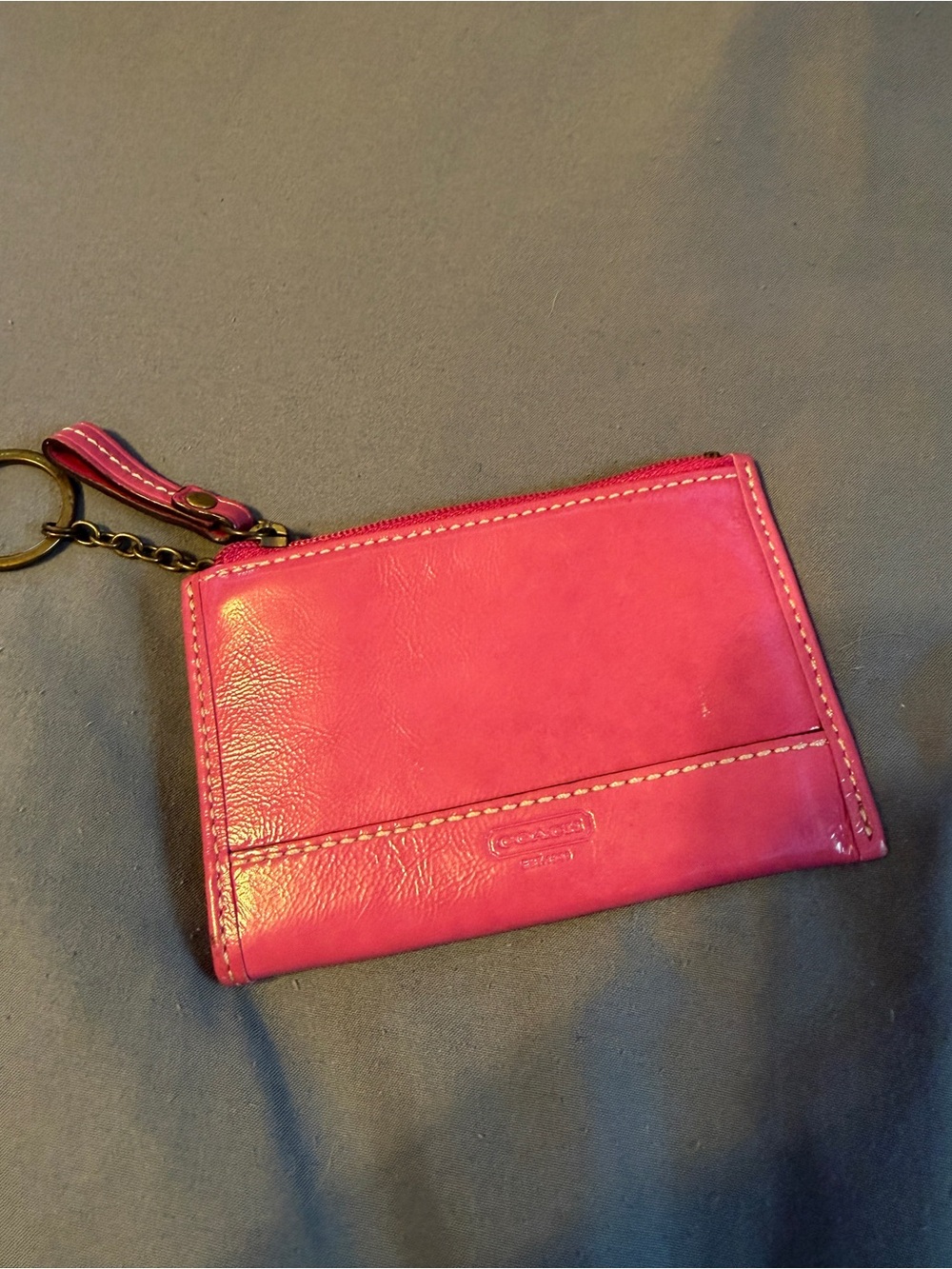 Coach Hot Pink Leather Zip Card Holder